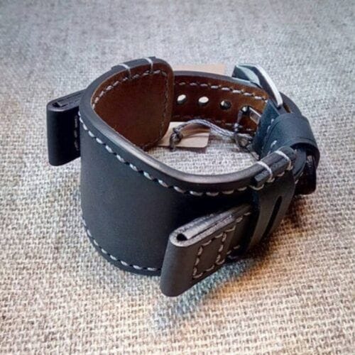 Leather watch cuff strap