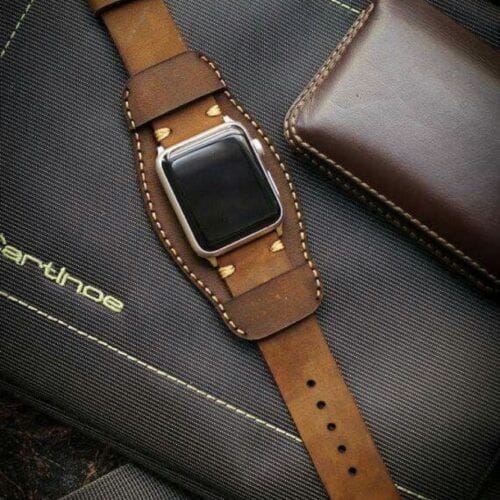 Leather watch cuff strap