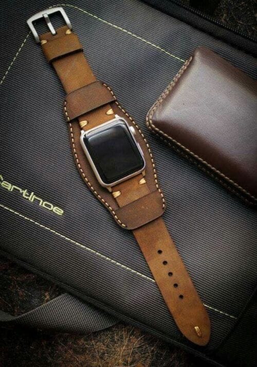 Leather watch cuff strap