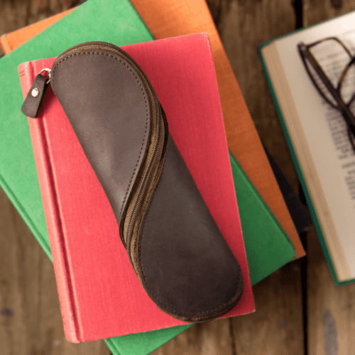 Leather glasses case brown