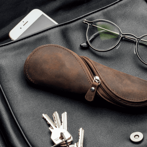 Leather glasses case brown