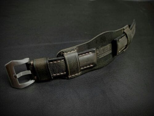 Leather watch cuff strap