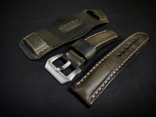 Leather watch cuff strap