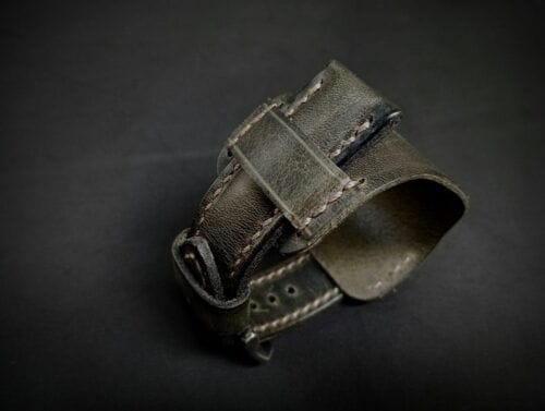 Leather watch cuff strap